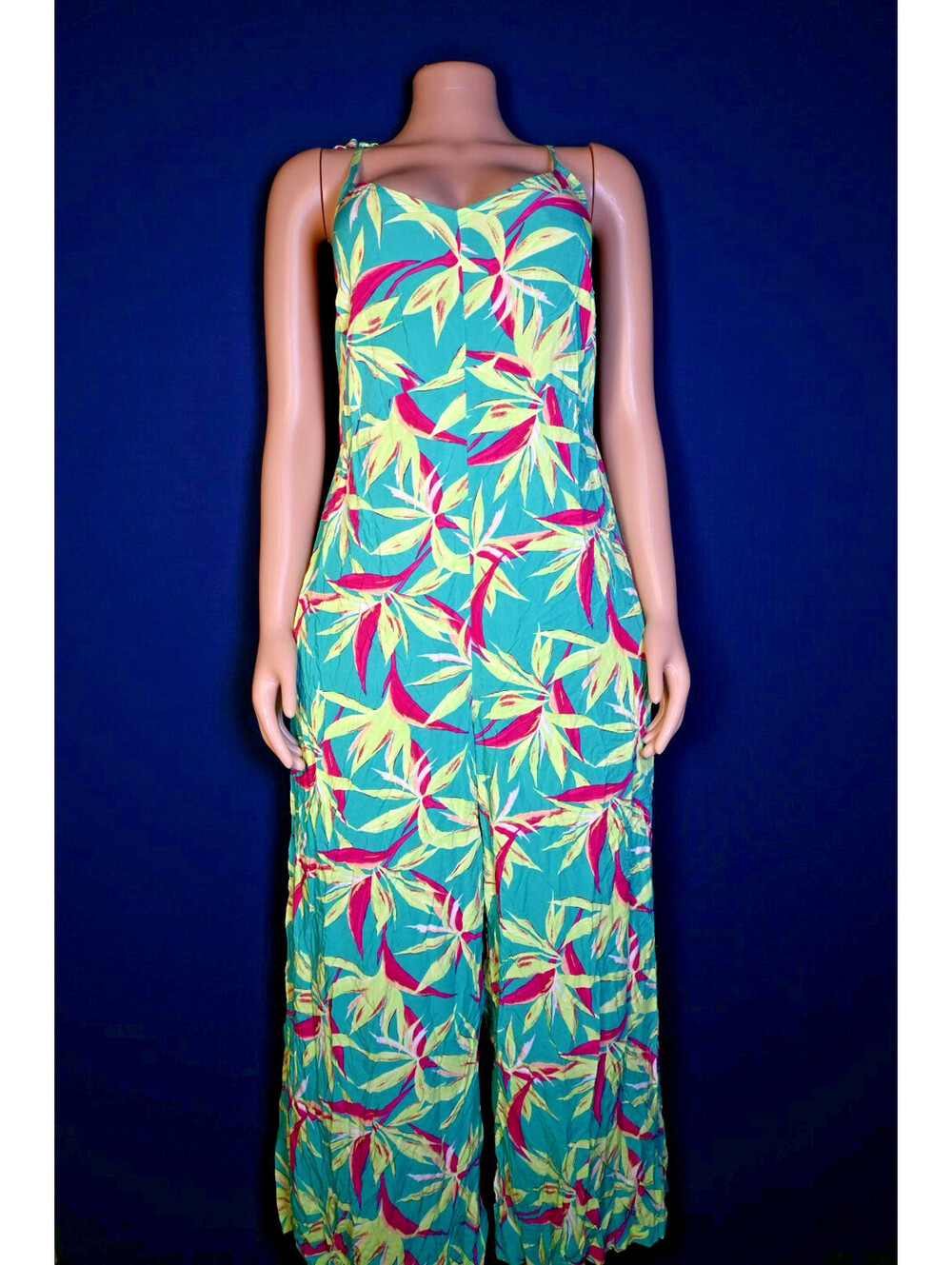 Old Navy Womens Large tropical palm Leaf Sleeveless jumpsuit Wide LEg